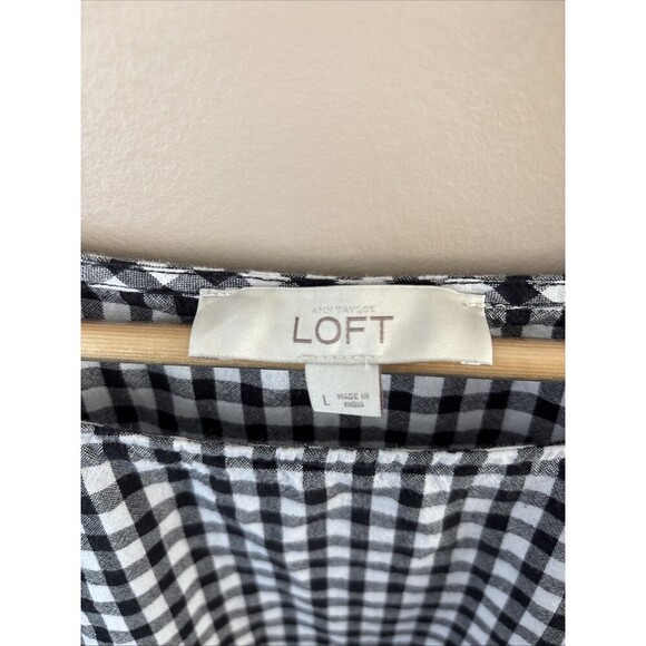 Ann Taylor LOFT Women’s Gingham Plaid Top, Tied Bell Sleeves, Size L Cottagecore - Picture 4 of 7